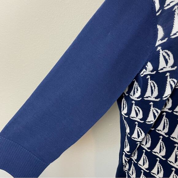 Coldwater Creek Navy White Nautical Sailboat 8 Button Cotton Cardigan 2X - Picture 4 of 8